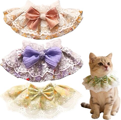 3 Pcs Elegant Lace Cat Collar with Cute Bow Lace Cat Collars for Girl Cats Cute Dogs Party Costume Accessory for Small Pets in Kuwait