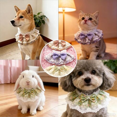 3 Pcs Elegant Lace Cat Collar with Cute Bow Lace Cat Collars for Girl Cats Cute Dogs Party Costume Accessory for Small Pets in Kuwait