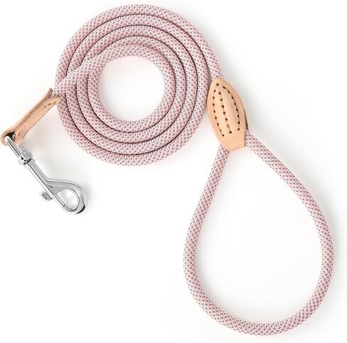 Mile High Life Small Dog Leash, Thin Lightweight Reflective Rope Leash with Genuine Leather Connection, Great for Small Medium Dogs (Pink, 48 Inch-1/3) in Kuwait