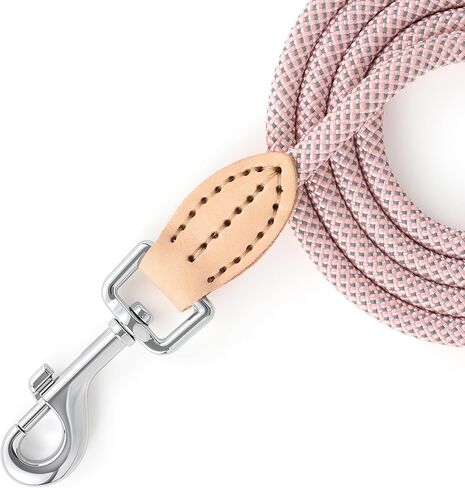 Mile High Life Small Dog Leash, Thin Lightweight Reflective Rope Leash with Genuine Leather Connection, Great for Small Medium Dogs (Pink, 48 Inch-1/3) in Kuwait