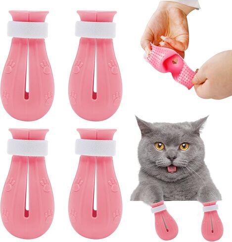 4Pcs Cat Boots for Cats Only Paw Covers Protectors Claws Shoes Paws Wound Boot Silicon Anti Scratch Cat Mittens for Bathing, Nail Clipping, Ears Cleaning, Treatment（Pink） in Kuwait