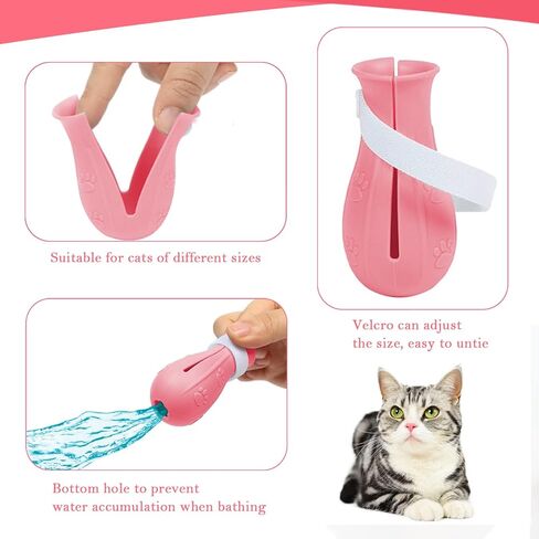 4Pcs Cat Boots for Cats Only Paw Covers Protectors Claws Shoes Paws Wound Boot Silicon Anti Scratch Cat Mittens for Bathing, Nail Clipping, Ears Cleaning, Treatment（Pink） in Kuwait