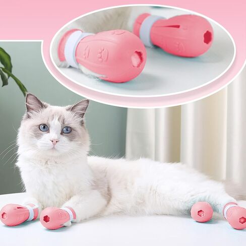 4Pcs Cat Boots for Cats Only Paw Covers Protectors Claws Shoes Paws Wound Boot Silicon Anti Scratch Cat Mittens for Bathing, Nail Clipping, Ears Cleaning, Treatment（Pink） in Kuwait