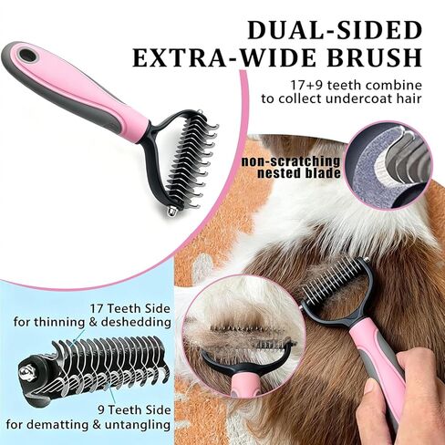 7PCS Dog Grooming Brush Kit for Shedding and Matted Fur, Self-Cleaning Slicker Brush with Undercoat Rake, Flea Comb for Long-Haired Pets, Pink in Saudi Arabia