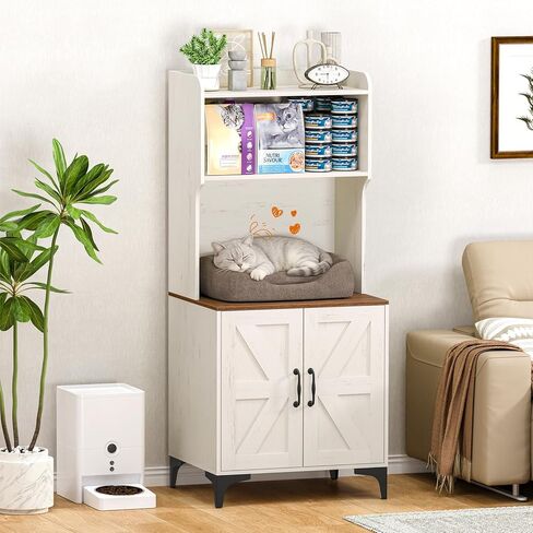 Snughome Cat Litter Box Enclosure with Storage Shelves, 2-in-1 Modern Cat Litter Box Enclosure Furniture Hidden, Wooden Cat Washroom Cat House with Metal Legs, Fit Most of Litter Box, White in Kuwait