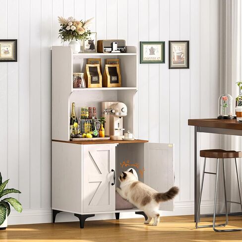 Snughome Cat Litter Box Enclosure with Storage Shelves, 2-in-1 Modern Cat Litter Box Enclosure Furniture Hidden, Wooden Cat Washroom Cat House with Metal Legs, Fit Most of Litter Box, White in Kuwait
