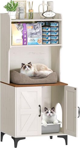 Snughome Cat Litter Box Enclosure with Storage Shelves, 2-in-1 Modern Cat Litter Box Enclosure Furniture Hidden, Wooden Cat Washroom Cat House with Metal Legs, Fit Most of Litter Box, White in Kuwait