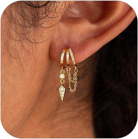 Gold Earrings for Women, 14k Gold Plated Drop Huggie Earrings Dainty Dangle Earrings for Women Trendy Hypoallergenic Small Hoops Fashion Gold Jewelry in Saudi Arabia