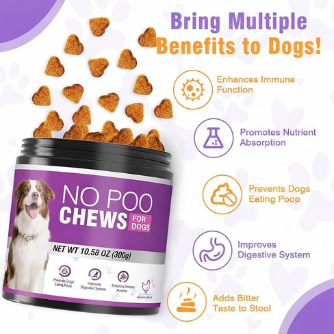 300 Chews No Poo Chews-No Poop Eating Deterrent for Dog-Coprophagia Deterrent for Dogs-Prevent Stop Dogs from Eating Poop Supplement with Digestive Enzymes&Probiotics-Breath Freshener-Chicken in Kuwait