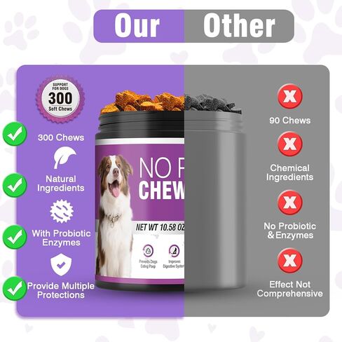300 Chews No Poo Chews-No Poop Eating Deterrent for Dog-Coprophagia Deterrent for Dogs-Prevent Stop Dogs from Eating Poop Supplement with Digestive Enzymes&Probiotics-Breath Freshener-Chicken in Kuwait