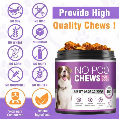 300 Chews No Poo Chews-No Poop Eating Deterrent for Dog-Coprophagia Deterrent for Dogs-Prevent Stop Dogs from Eating Poop Supplement with Digestive Enzymes&Probiotics-Breath Freshener-Chicken in Kuwait
