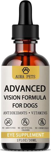 Aura Pets Advanced Vision Formula for Dogs - Eye Health Support with Lutein, Zeaxanthin & Astaxanthin - Helps Maintain Clear Vision & Comfort - 30ml Liquid Supplement in Kuwait