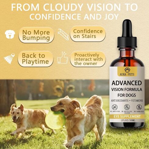 Aura Pets Advanced Vision Formula for Dogs - Eye Health Support with Lutein, Zeaxanthin & Astaxanthin - Helps Maintain Clear Vision & Comfort - 30ml Liquid Supplement in Kuwait