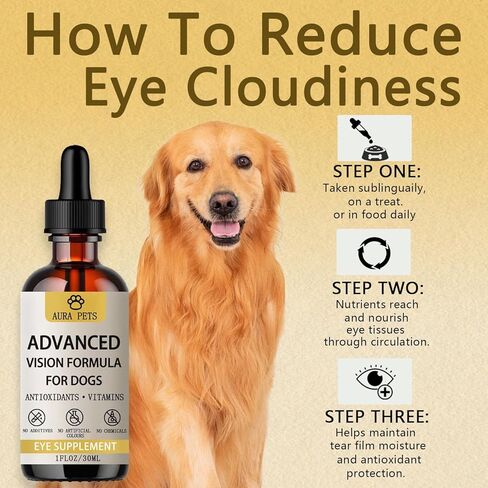 Aura Pets Advanced Vision Formula for Dogs - Eye Health Support with Lutein, Zeaxanthin & Astaxanthin - Helps Maintain Clear Vision & Comfort - 30ml Liquid Supplement in Kuwait