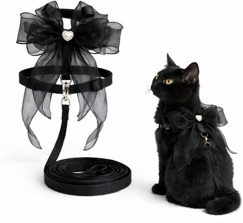 Cat and Small Dog Harness and Leash Set, Adjustable H-Style Pet Harness with Oversized Sheer Bow, Lightweight Dressy Walking Set (Blush Pink,M) in Kuwait