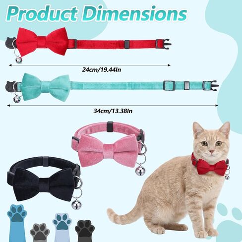 Amaxiu 6 Pack Cat Collars with Bow Tie and Bell, Velvet Cat Collars Cute Cat Bow Tie Collar Solid Color Removable Cats with Safety Buckle for Cats Kitten Puppy Pet Accessories in Kuwait