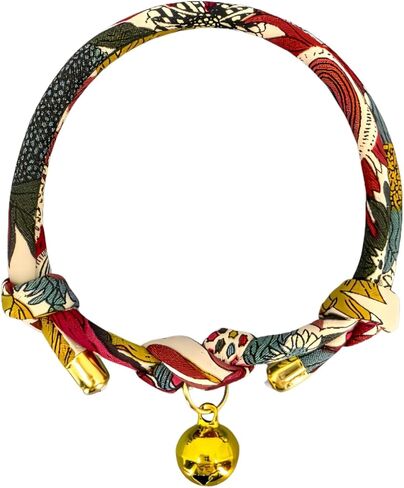 Cat Collar with Bell, Cute Adjustable Cotton Kitten Collar, Soft Lightweight Slip On Collar for Indoor Cats, Handmade in California (Dew) in Kuwait