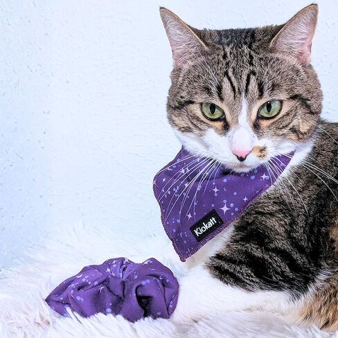 2-Piece Matching Cat & Owner Set – Galaxy Bandana & Scrunchie, Cute Pet & Human Outfit, Adjustable Cat Bandana, Soft Fabric, Gift for Cat Lovers in Kuwait