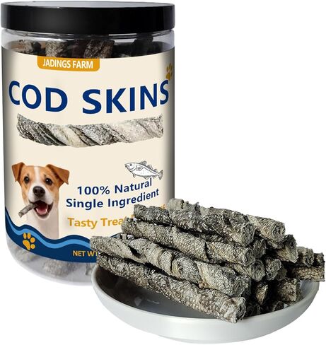 Cod Skin Dog Treats, Single Ingredient Natural Fish Skin Chews, Grain Free, High Protein & Omega 3 Dental Health Treats, Wild-Caught, 7 oz in Kuwait