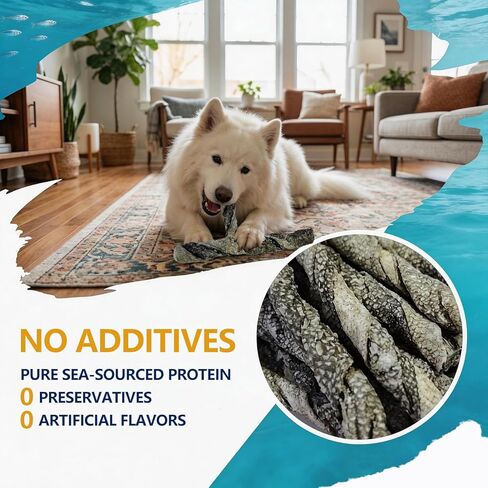Cod Skin Dog Treats, Single Ingredient Natural Fish Skin Chews, Grain Free, High Protein & Omega 3 Dental Health Treats, Wild-Caught, 7 oz in Kuwait