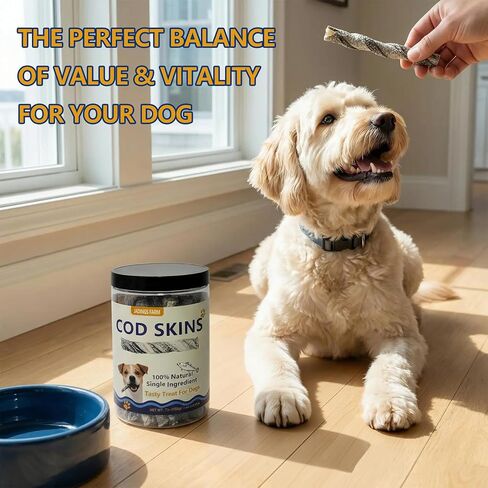 Cod Skin Dog Treats, Single Ingredient Natural Fish Skin Chews, Grain Free, High Protein & Omega 3 Dental Health Treats, Wild-Caught, 7 oz in Kuwait