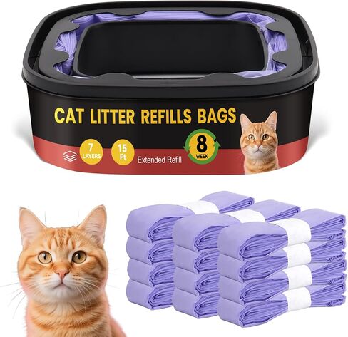 استبدال أكياس إعادة تعبئة فضلات القطط - 12 عبوة من أجل Litter Genie Standard، Plus، Style، XL+ دلاء، حاجز رائحة مكون من 7 طبقات للحفاظ على الرائحة، متينة ومضادة للتسرب، عبوات سهلة التحميل in Kuwait