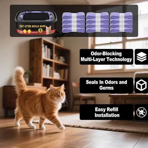 استبدال أكياس إعادة تعبئة فضلات القطط - 12 عبوة من أجل Litter Genie Standard، Plus، Style، XL+ دلاء، حاجز رائحة مكون من 7 طبقات للحفاظ على الرائحة، متينة ومضادة للتسرب، عبوات سهلة التحميل in Kuwait