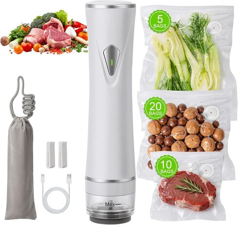 Compact Vacuum Sealer for Food (Vacuum Sealer Machine + 35 Reusable Vacuum Bags), Powerful Handheld Vacuum Sealer Machine, Seal Meal Saver, Portable & Wireless, Ideal Gift for Mom, Wife & Home Chefs in Kuwait