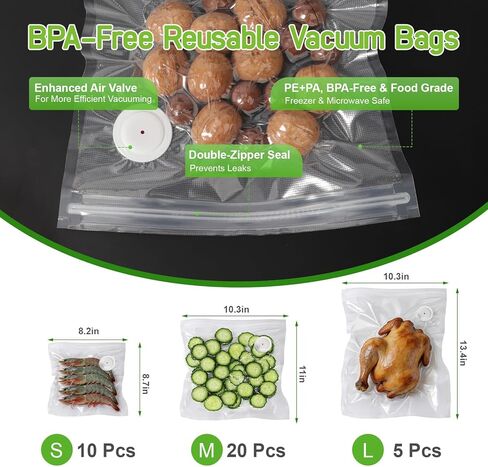 Compact Vacuum Sealer for Food (Vacuum Sealer Machine + 35 Reusable Vacuum Bags), Powerful Handheld Vacuum Sealer Machine, Seal Meal Saver, Portable & Wireless, Ideal Gift for Mom, Wife & Home Chefs in Kuwait