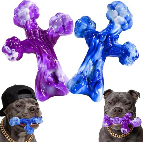 2Pack Dog Chew Toys for Aggressive Chewers, Indestructible Interactive Dog Bone Nylon Toys for for Medium Large Breed 20-90lbs, Chew Toy to Keep Them Busy, Bacon Flavored (Blue Purple) in Kuwait