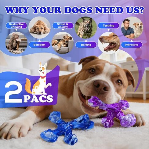 2Pack Dog Chew Toys for Aggressive Chewers, Indestructible Interactive Dog Bone Nylon Toys for for Medium Large Breed 20-90lbs, Chew Toy to Keep Them Busy, Bacon Flavored (Blue Purple) in Kuwait