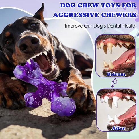 2Pack Dog Chew Toys for Aggressive Chewers, Indestructible Interactive Dog Bone Nylon Toys for for Medium Large Breed 20-90lbs, Chew Toy to Keep Them Busy, Bacon Flavored (Blue Purple) in Kuwait