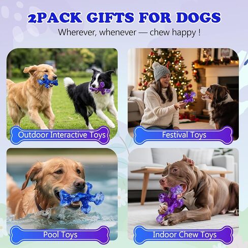 2Pack Dog Chew Toys for Aggressive Chewers, Indestructible Interactive Dog Bone Nylon Toys for for Medium Large Breed 20-90lbs, Chew Toy to Keep Them Busy, Bacon Flavored (Blue Purple) in Kuwait