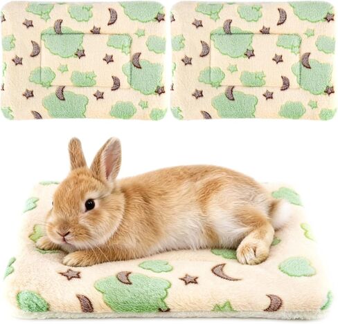 2 Pcs Bunny Bed, Washable Rabbit Bed, Double-Sided Fleece Sleeping Pad for Guinea Pig, Dwarf Rabbit, Chinchilla, Ferret, Hamster, Warm Small Animal Cage Mat, 13x10in, Pink Heart in Kuwait
