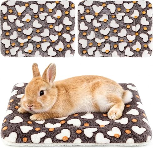 2 Pcs Bunny Bed, Washable Rabbit Bed, Double-Sided Fleece Sleeping Pad for Guinea Pig, Dwarf Rabbit, Chinchilla, Ferret, Hamster, Warm Small Animal Cage Mat, 13x10in, Pink Heart in Kuwait