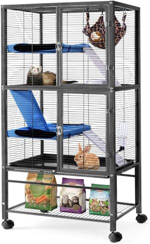 HABUTWAY 55''H Large Metal Rolling Ferrets Cage, Cage for Rats/Chinchillas, 0.5'' Bar Spacing for Ferret,Small Animal Cage w/Removable Ramp & Platform in Kuwait