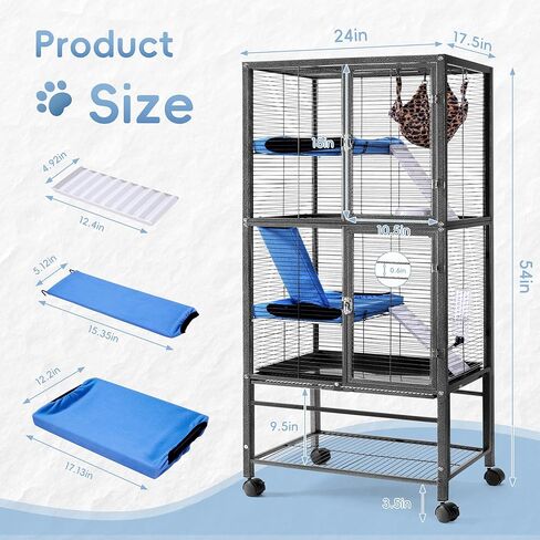 HABUTWAY 55''H Large Metal Rolling Ferrets Cage, Cage for Rats/Chinchillas, 0.5'' Bar Spacing for Ferret,Small Animal Cage w/Removable Ramp & Platform in Kuwait