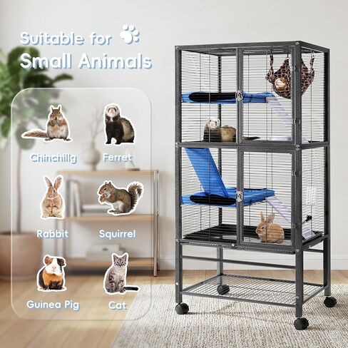 HABUTWAY 55''H Large Metal Rolling Ferrets Cage, Cage for Rats/Chinchillas, 0.5'' Bar Spacing for Ferret,Small Animal Cage w/Removable Ramp & Platform in Kuwait