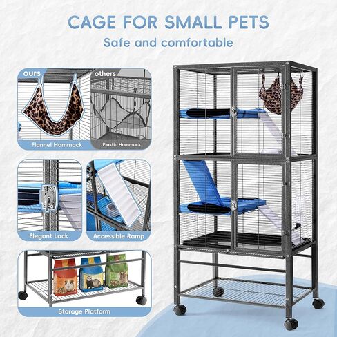 HABUTWAY 55''H Large Metal Rolling Ferrets Cage, Cage for Rats/Chinchillas, 0.5'' Bar Spacing for Ferret,Small Animal Cage w/Removable Ramp & Platform in Kuwait