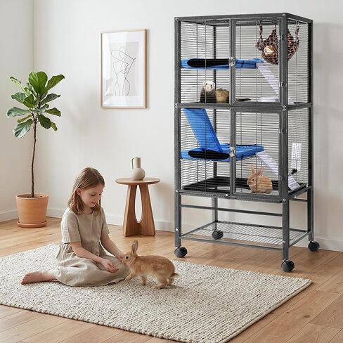 HABUTWAY 55''H Large Metal Rolling Ferrets Cage, Cage for Rats/Chinchillas, 0.5'' Bar Spacing for Ferret,Small Animal Cage w/Removable Ramp & Platform in Kuwait