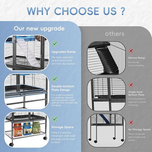 HABUTWAY 55''H Large Metal Rolling Ferrets Cage, Cage for Rats/Chinchillas, 0.5'' Bar Spacing for Ferret,Small Animal Cage w/Removable Ramp & Platform in Kuwait