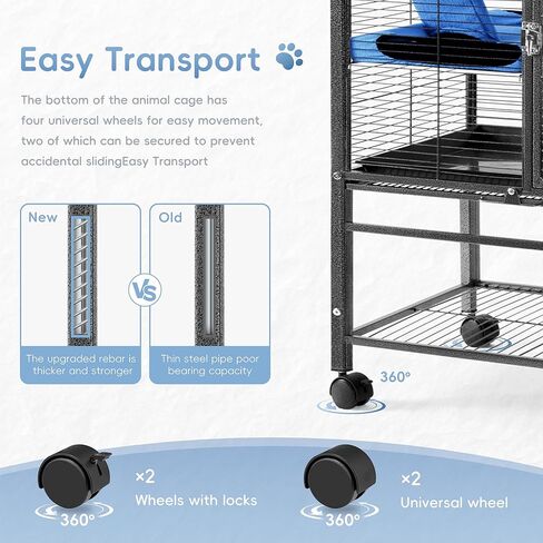 HABUTWAY 55''H Large Metal Rolling Ferrets Cage, Cage for Rats/Chinchillas, 0.5'' Bar Spacing for Ferret,Small Animal Cage w/Removable Ramp & Platform in Kuwait