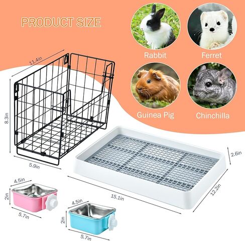 Rabbit Litter Box with Hay Feeder Bunny Litter Tray Disposable Cage Liner Bunny Feeder Bowls Guinea Pig Toilet Training Potty Tray with Grate for for Guinea Pigs, Chinchilla, Ferret, Galesaur in Kuwait
