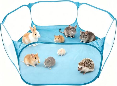 Small Animal Playpen, Portable 6-Sided Foldable Yard Fence for Rabbits, Hamsters, Chinchillas, Hedgehogs, High-Strength Steel Mesh Tent for Indoor & Outdoor Use (Black) in Kuwait