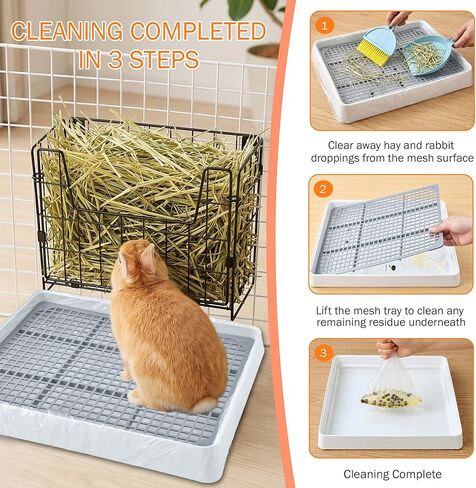 Rabbit Litter Box with Hay Feeder Bunny Litter Tray Disposable Cage Liner Bunny Feeder Bowls Guinea Pig Toilet Training Potty Tray with Grate for for Guinea Pigs, Chinchilla, Ferret, Galesaur in Kuwait