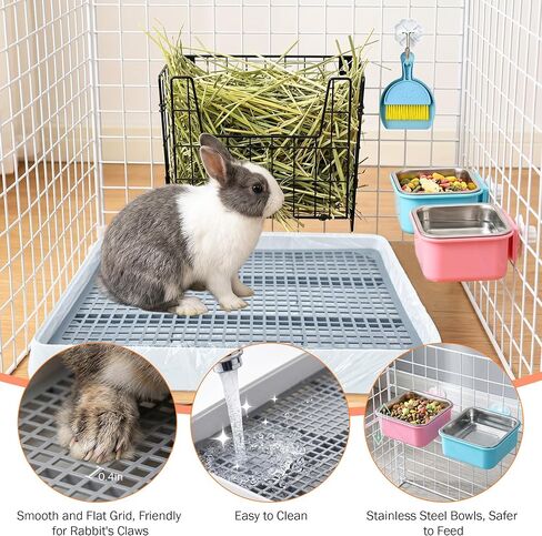 Rabbit Litter Box with Hay Feeder Bunny Litter Tray Disposable Cage Liner Bunny Feeder Bowls Guinea Pig Toilet Training Potty Tray with Grate for for Guinea Pigs, Chinchilla, Ferret, Galesaur in Kuwait