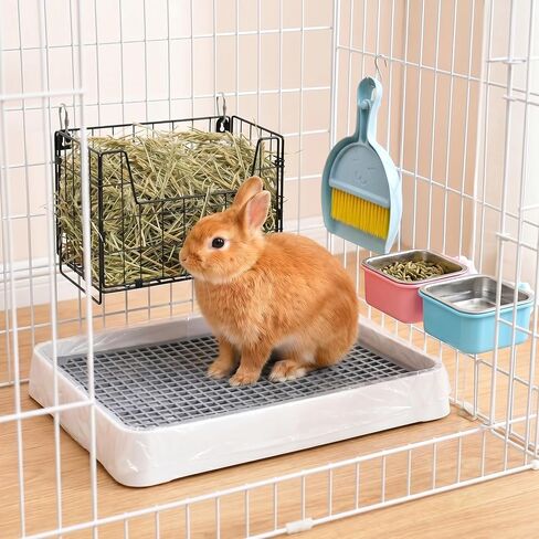 Rabbit Litter Box with Hay Feeder Bunny Litter Tray Disposable Cage Liner Bunny Feeder Bowls Guinea Pig Toilet Training Potty Tray with Grate for for Guinea Pigs, Chinchilla, Ferret, Galesaur in Kuwait