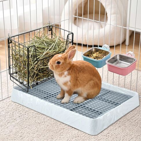 Rabbit Litter Box with Hay Feeder Bunny Litter Tray Disposable Cage Liner Bunny Feeder Bowls Guinea Pig Toilet Training Potty Tray with Grate for for Guinea Pigs, Chinchilla, Ferret, Galesaur in Kuwait