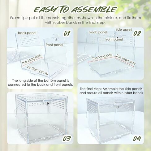 Jumping Spider Enclosure, 4"x4"x4" Acrylic Habitat Terrarium - Top Opening with Ventilation & Feeding Holes, Small Pet Tank for Jumping Spiders, Snails, Insects, Isopods in Kuwait