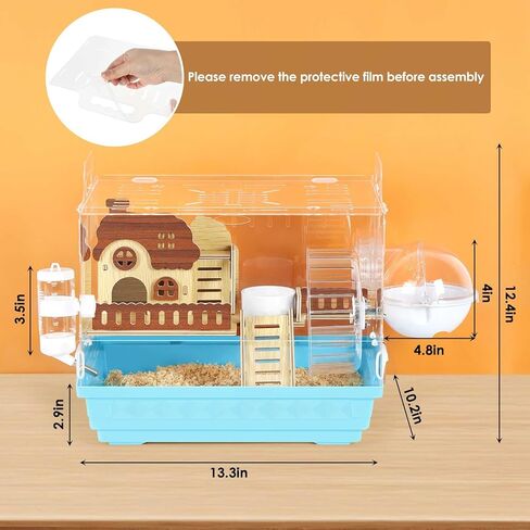 Acrylic Hamster Cage Small Hamster Habitat 360 Viewing Hamster Enclosure with Running Wheel & Hideout for Dwarf, Guinea Pig, Gerbils, Blue, 13.3" L*10.2" W*12.4" H in Kuwait